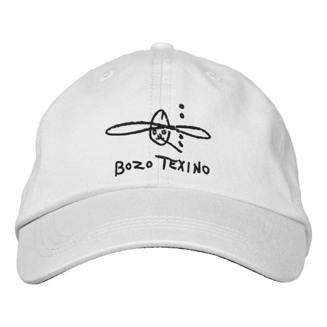 white baseball cap with embroidered bozo texino (Front)