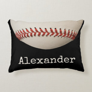 White Baseball Personalised with Name Number Black Decorative Cushion