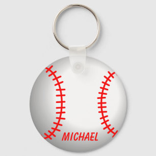 White Baseball Red Stitching Key Ring