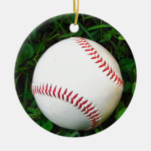 White Baseball with Red Stitching Ceramic Tree Decoration
