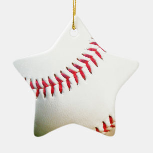 White Baseball with Red Stitching Ceramic Tree Decoration