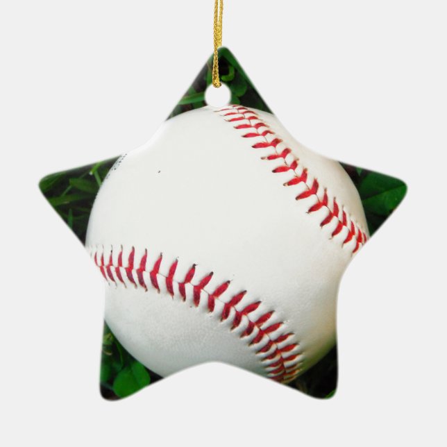 White Baseball with Red Stitching Ceramic Tree Decoration (Front)