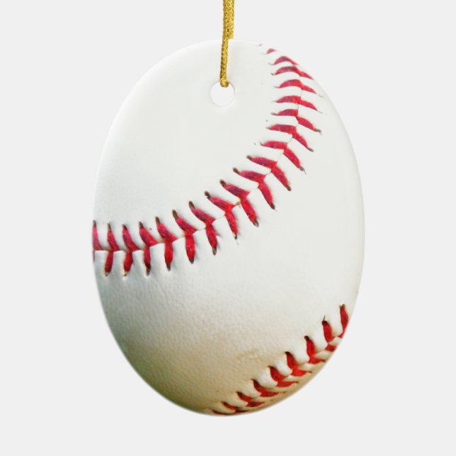White Baseball with Red Stitching Ceramic Tree Decoration (Front)