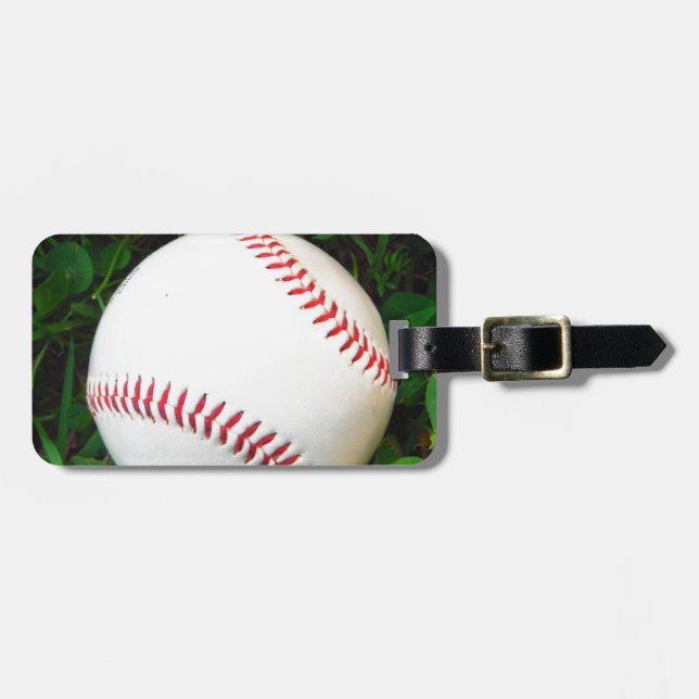 White Baseball with Red Stitching Luggage Tag (Front Horizontal)
