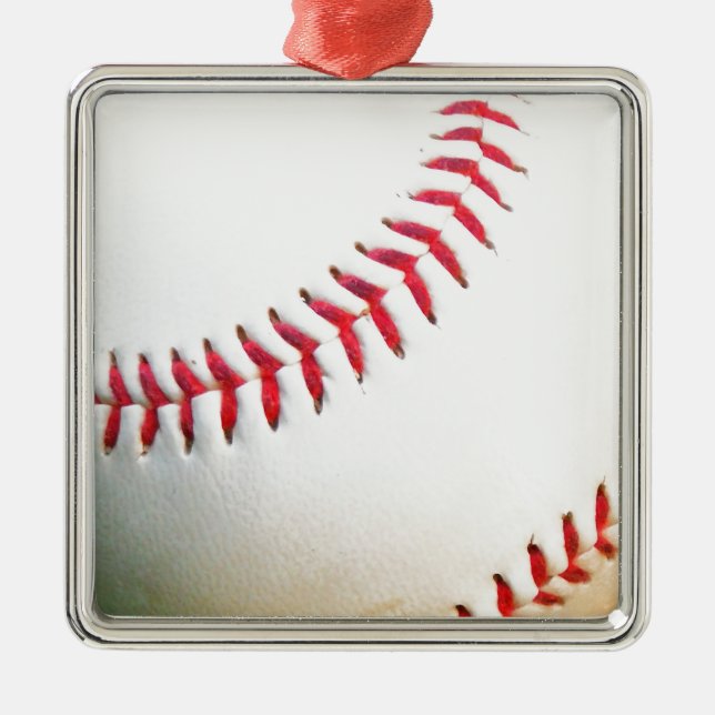 White Baseball with Red Stitching Metal Tree Decoration (Front)