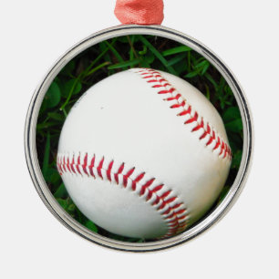 White Baseball with Red Stitching Metal Tree Decoration