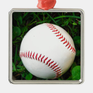 White Baseball with Red Stitching Metal Tree Decoration