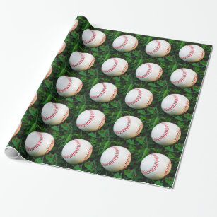 White Baseball with Red Stitching Wrapping Paper