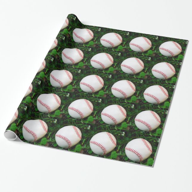 White Baseball with Red Stitching Wrapping Paper (Unrolled)