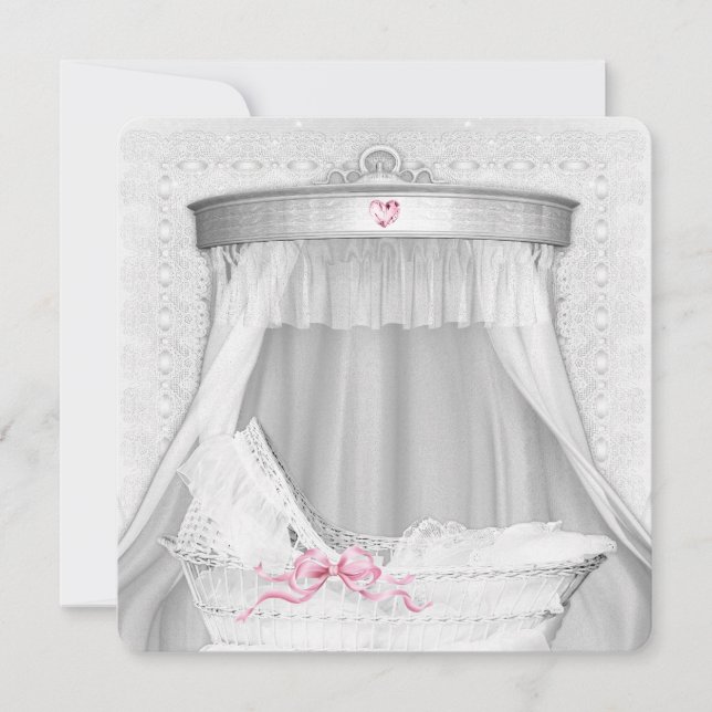 White Bassinet Baby Girl Shower Invitation (Front)