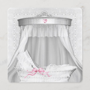 White Bassinet Baby Girl Shower Invitation