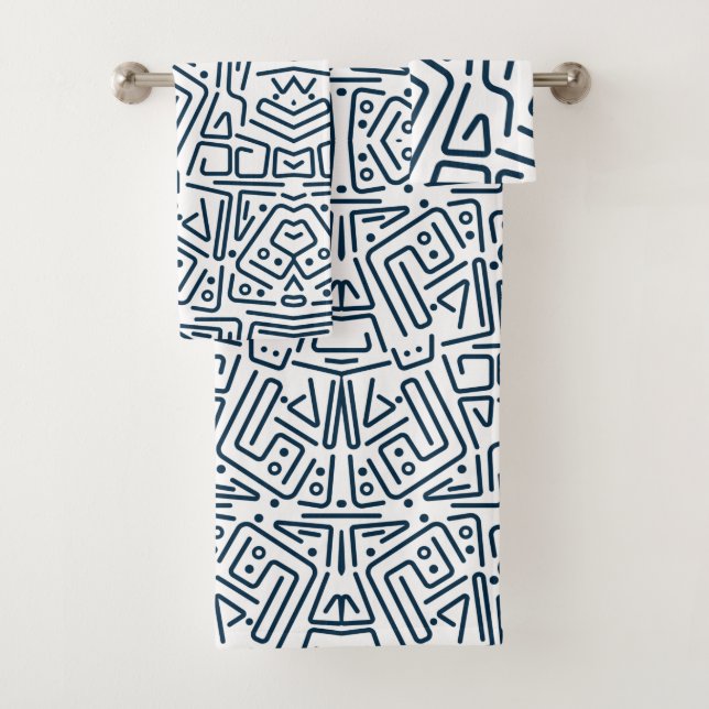 White bath towels with blue stripes (Insitu)