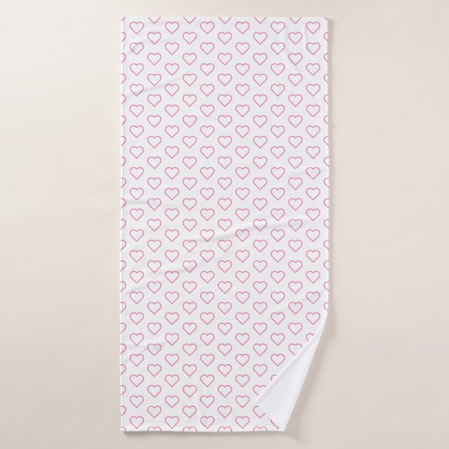 White Bath Towels with Pink Hearts - Choose Colour (Bath Towel)