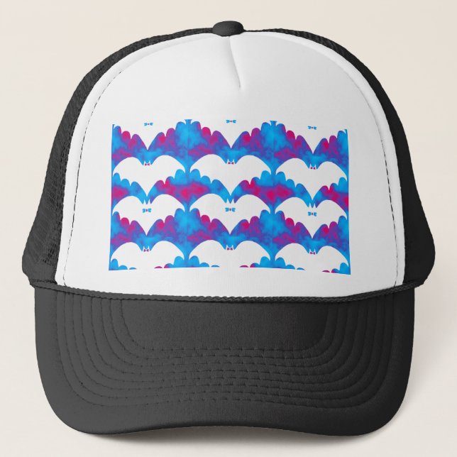 White Bats And Bows Blue Pink Trucker Hat (Front)