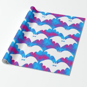 White Bats And Bows Blue Pink Wrapping Paper