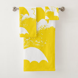 White Bats In Flight Yellow Bath Towel Set