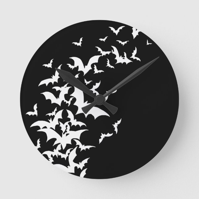 White Bats on Black Round Clock (Front)