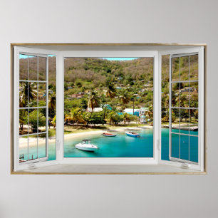White Bay Window Illusion Caribbean Poster