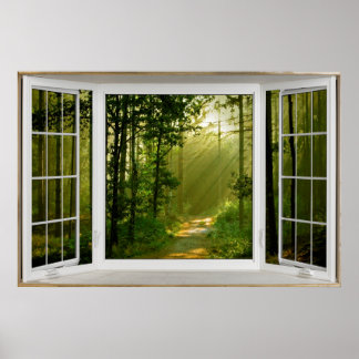 White Bay Window Illusion Forest Path Poster