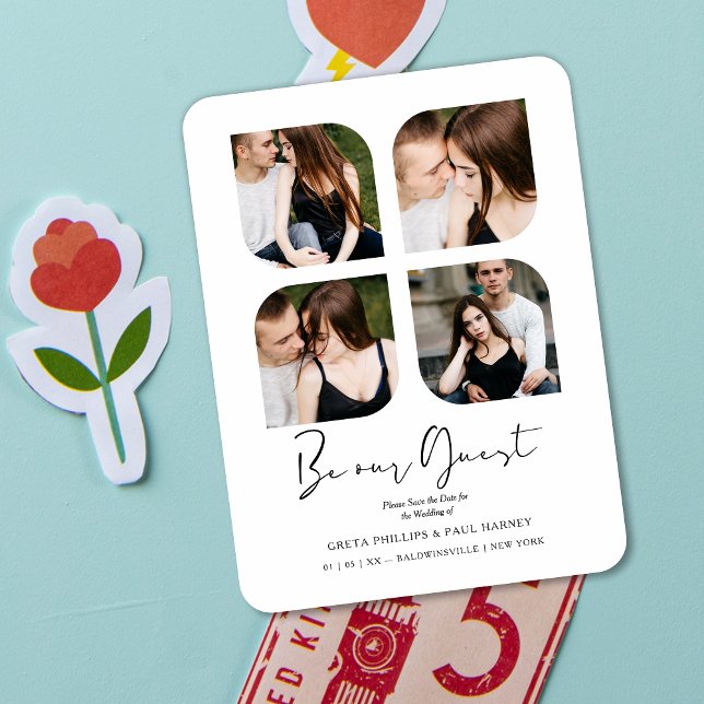 White Be our Guest Clover Collage 4 Photos Wedding Magnet (White Be our Guest Quote Clover Collage 4 Photos Wedding Save the Date Magnet. )
