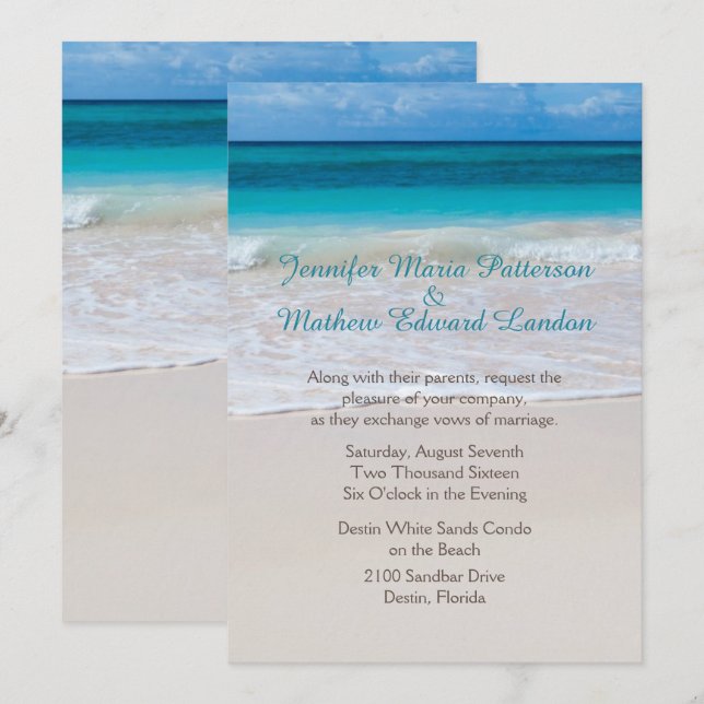 White Beach Custom Wedding Invitation (Front/Back)