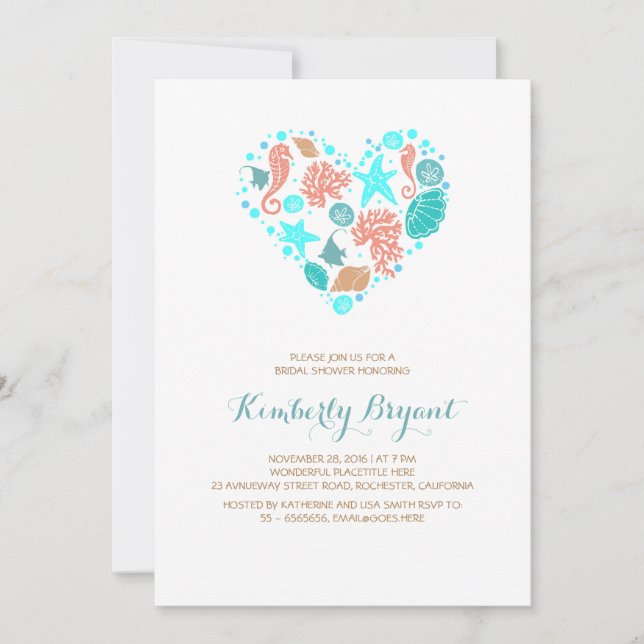 White Beach Heart Nautical Coastal Bridal Shower Invitation (Front)