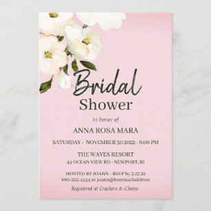 *~* White Beach Roses Bridal Pink Shower Invitation