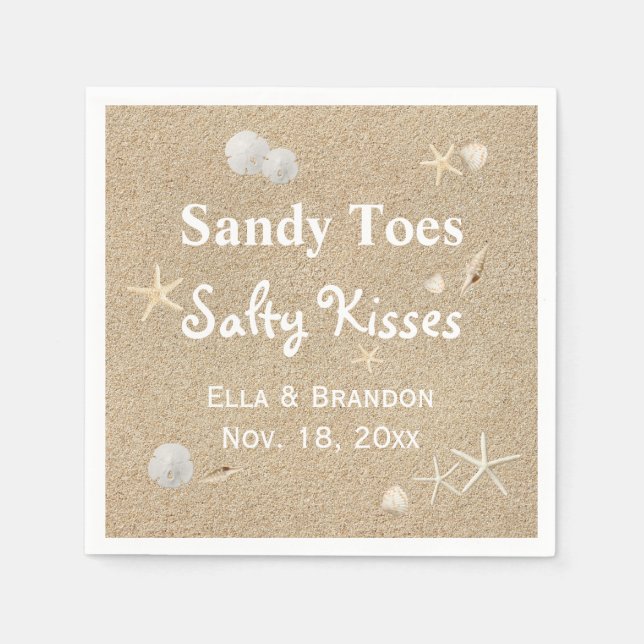 White Beach Sandy Toes Salty Kisses Wedding Napkin (Front)