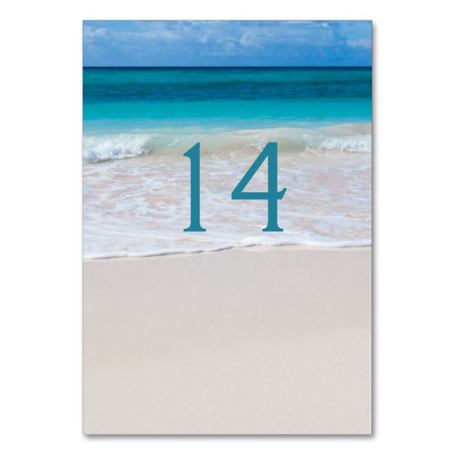 White Beach Wedding Table Number Card (Back)