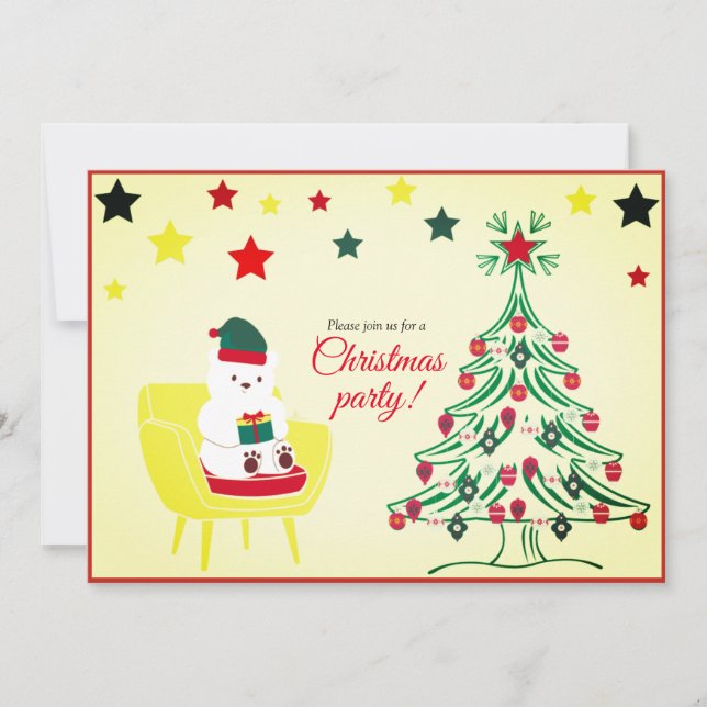 White Bear Cute Unique Modern Christmas Party Invitation (Front)