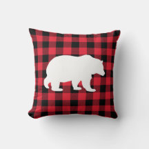 White Bear on Red Buffalo Check Throw Pillow