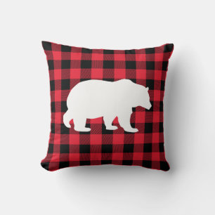 White Bear on Red Buffalo Check Throw Pillow