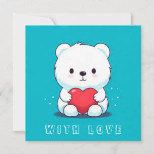 White bear with a heart, personalised invitation