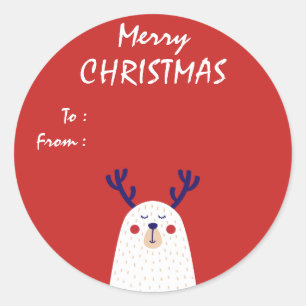 White Bear with Antlers Custom Christmas Gift Classic Round Sticker