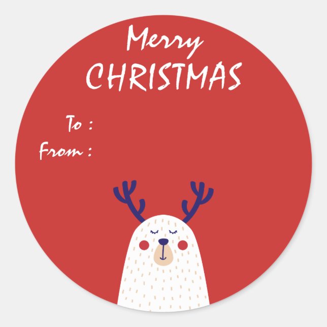 White Bear with Antlers Custom Christmas Gift Classic Round Sticker (Front)
