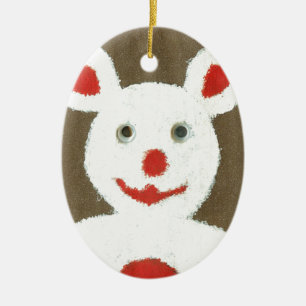 White Bear with Red Nose, Mouth, and Ears (Santa) Ceramic Tree Decoration