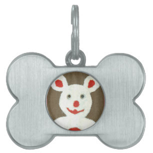 White Bear with Red Nose, Mouth, and Ears (Santa) Pet ID Tag