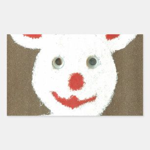 White Bear with Red Nose, Mouth, and Ears (Santa) Rectangular Sticker