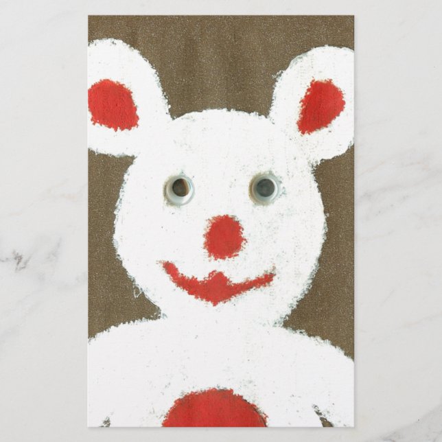 White Bear with Red Nose, Mouth, and Ears (Santa) Stationery (Front)