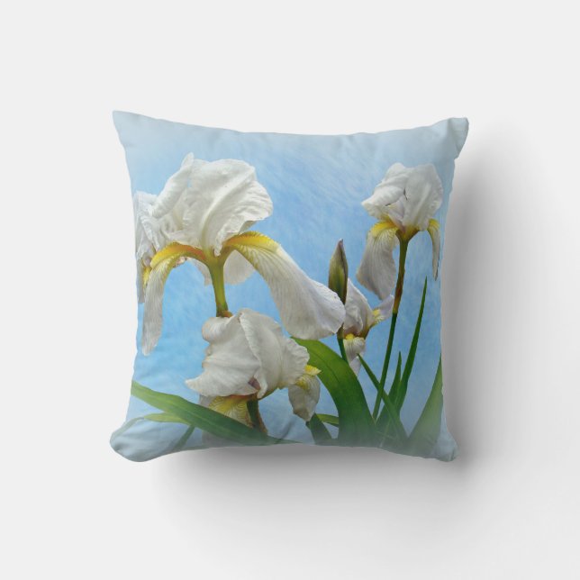 White Bearded Iris Cushion (Front)