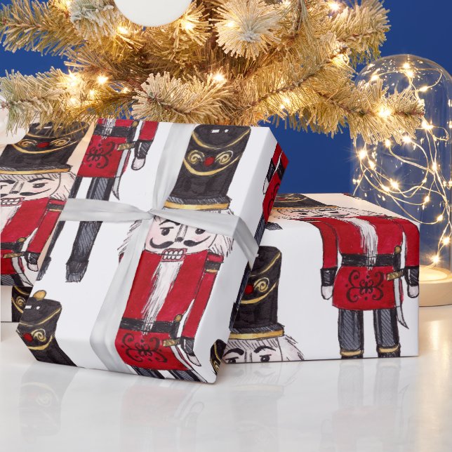White Bearded Nutcracker Soldier Wrapping Paper (Holidays)