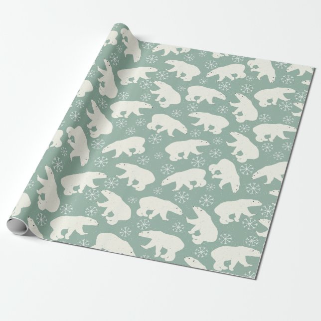 White bears, snowflakes pattern - Christmas gifts Wrapping Paper (Unrolled)
