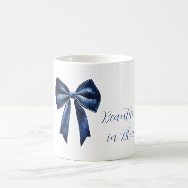 White Beautiful Blue Bow Coffee Mug (Center)