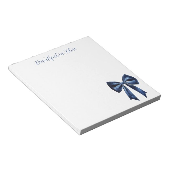 White Beautiful Blue Bow Notepad (Angled)