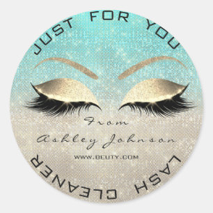 White Beauty Salon Glitter Blue Gold Lash Cleaner Classic Round Sticker