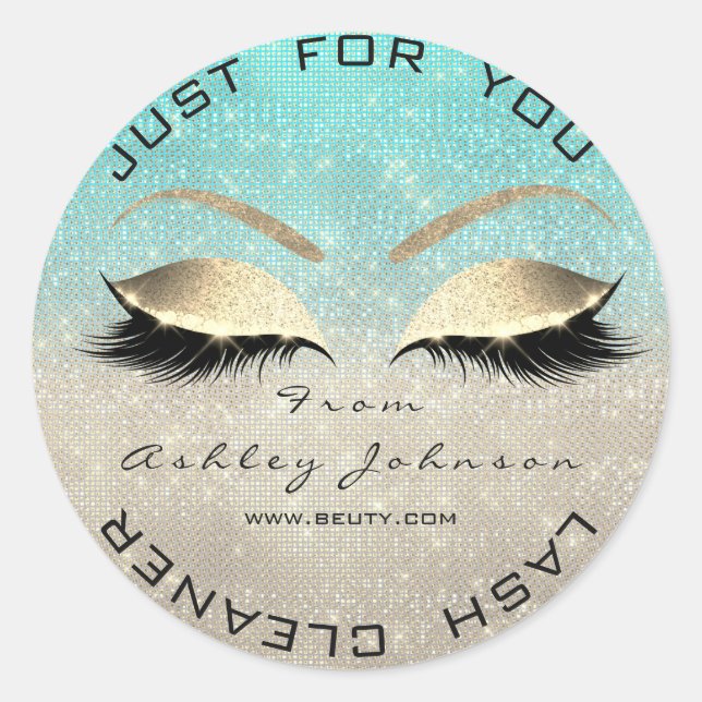 White Beauty Salon Glitter Blue Gold Lash Cleaner Classic Round Sticker (Front)