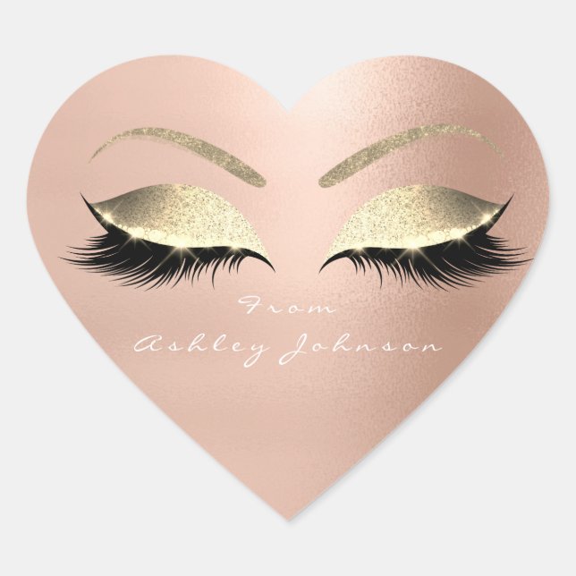 White Beauty Salon Glitter Pink Gold Lashes Name Heart Sticker (Front)