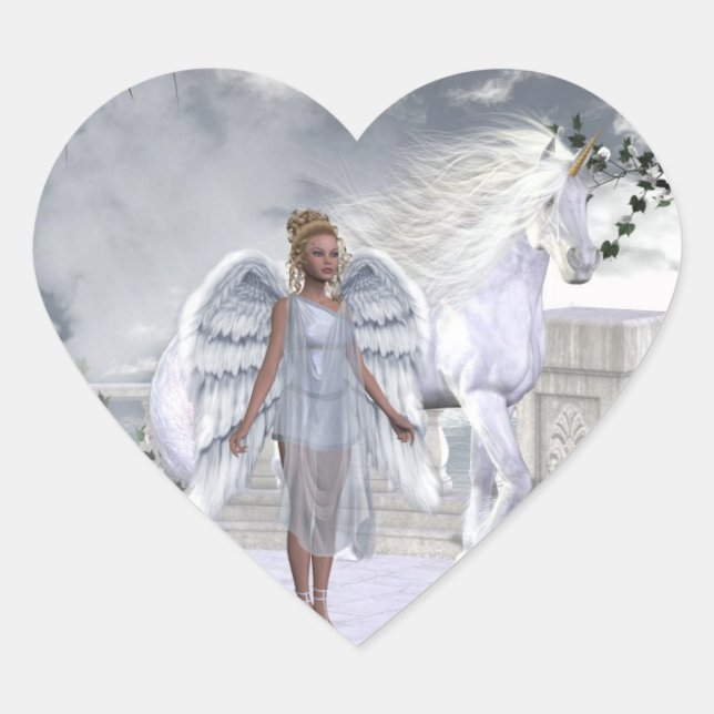 White Beauty Unicorn Angel Heart Sticker (Front)