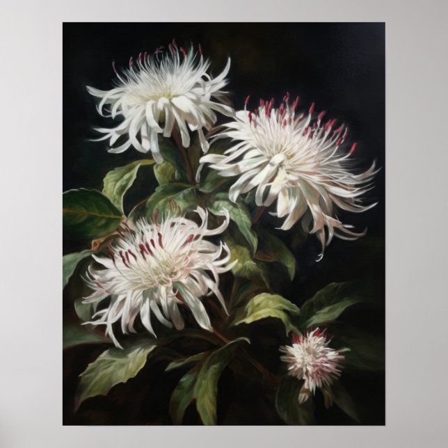 White Bee Balm Flowers Art Print Poster (Front)