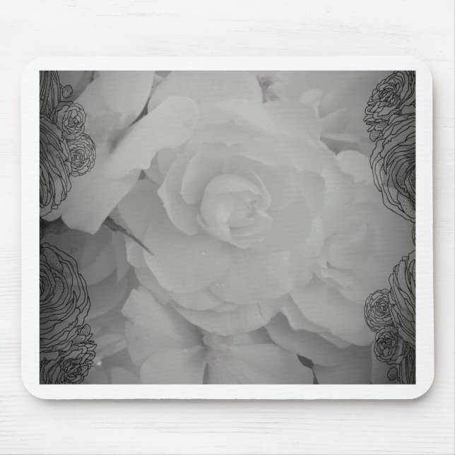White Begonia Mouse Mat (Front)